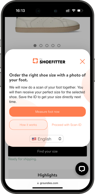 mySHOEFITTER Grounndies Integration